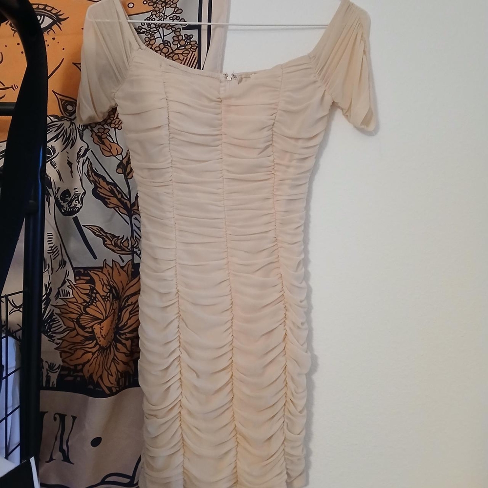 Creamy Pink Ruched Mini Dress